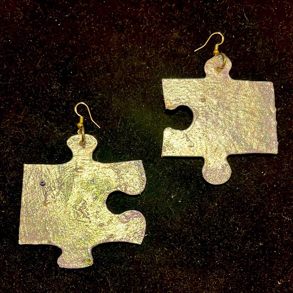 Exclusive Rare Unique One of a kind Handmade Puzzle Piece Earrings 925 Stamped